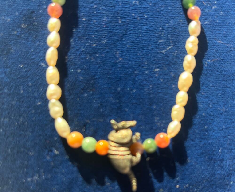 Seed Pearl Gemstone Beads Armadillo Pendant Necklace Custom Made NWT New 16"
